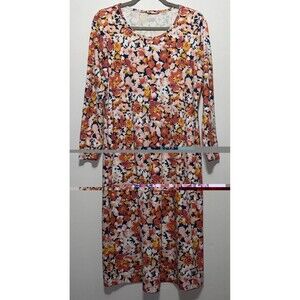 Lands End Long Sleeve Nightgown Size M Orange Floral Cotton PJs Lounge